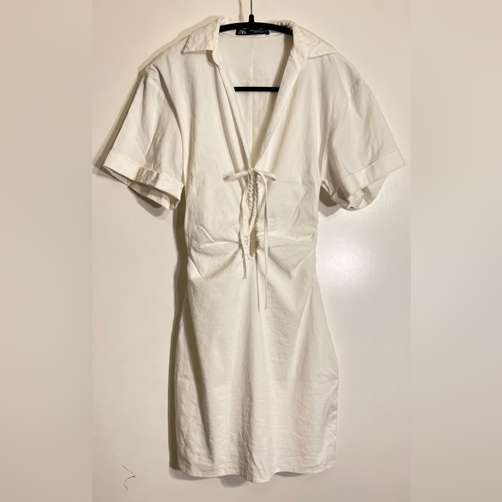 Zara White Short-Sleeve Dress